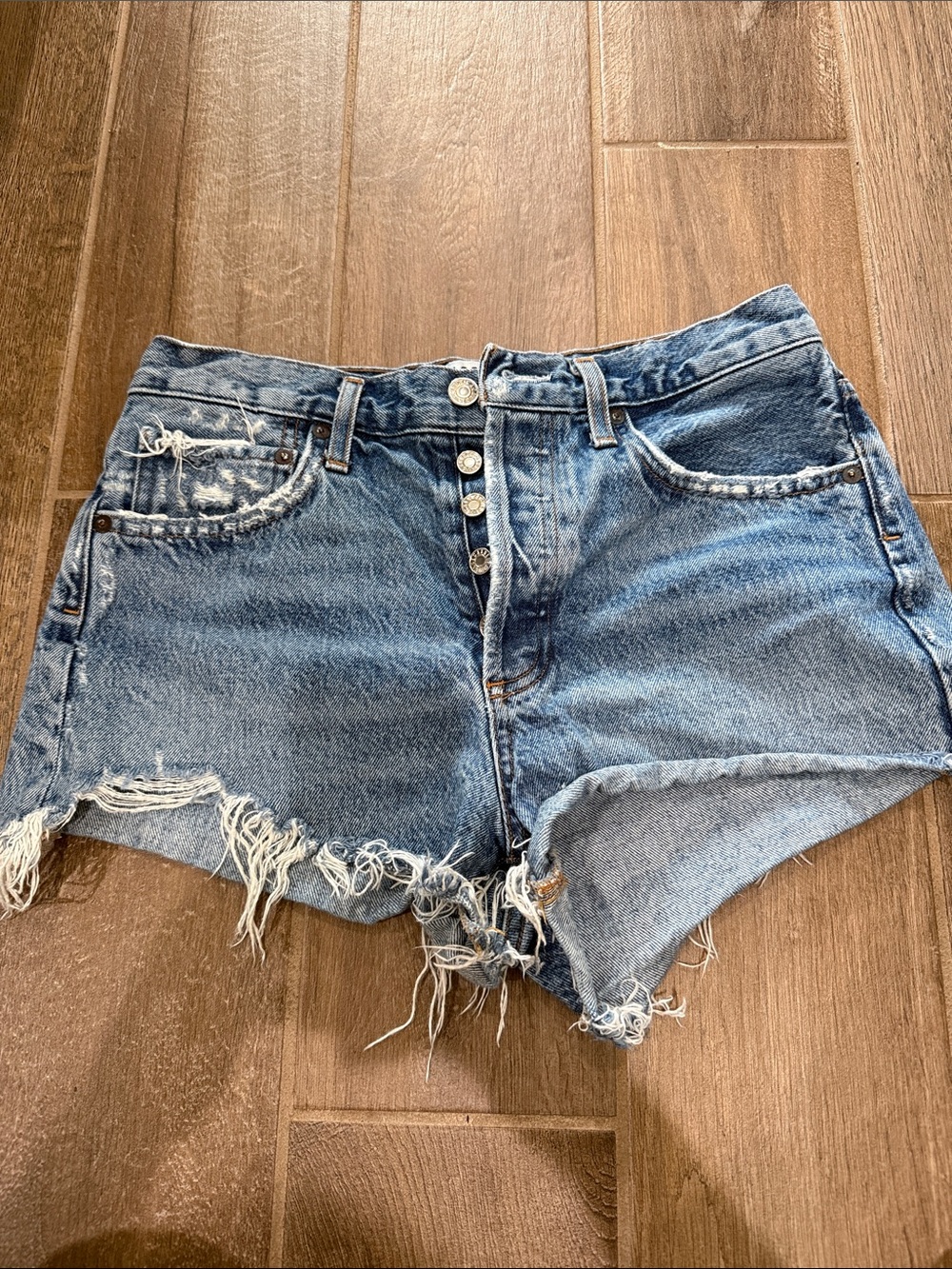 Agolde Light Blue Distressed Cutoff Jean Shorts